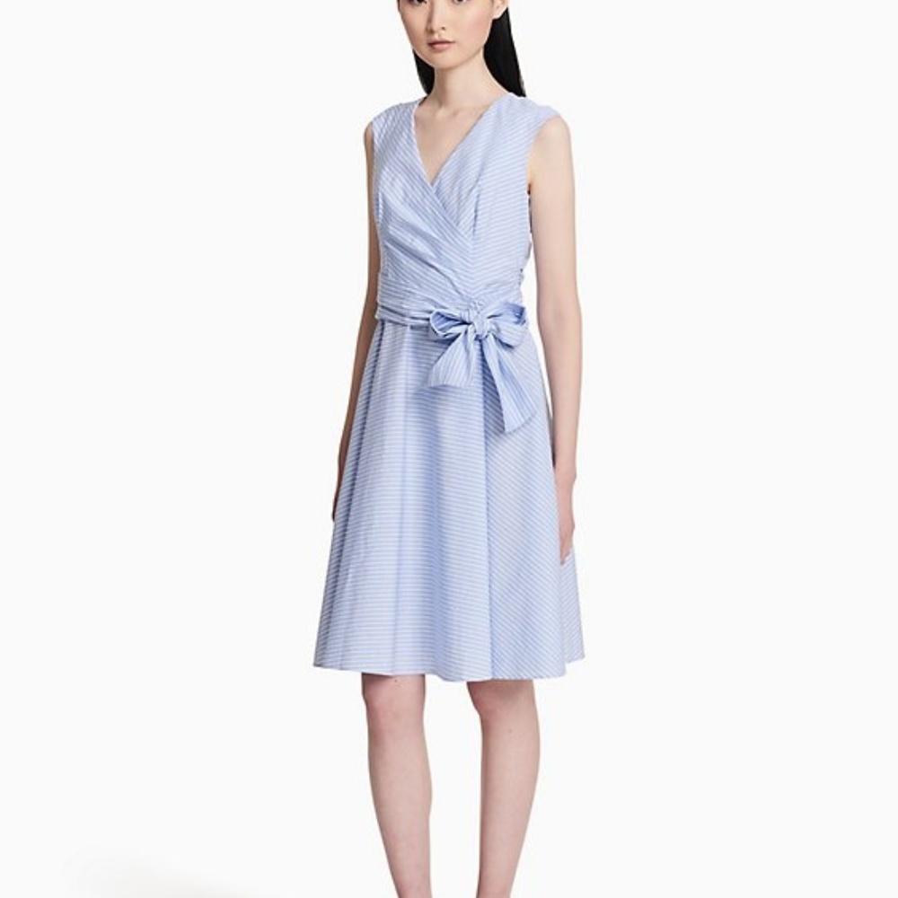 Calvin Klein Striped Cotton Wrap Dress Light Blue